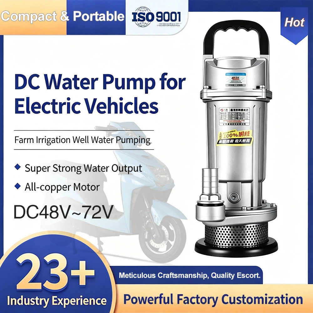 48V/60V/72V Brushless DC Submersible Water Pump, Electric Vehicle Universal Water Pump for Farm Irrigation Vegetable Watering