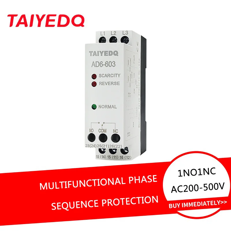 AD6-603 1NO 1NC Multifunctional Phase Sequence Protection Relay AC200-500V Low Power Voltage Relay