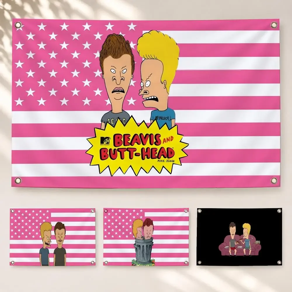 Cartoon Beavis and Butt Head Flags Hanging Flag Banner, Indoor Outdoor Wall Hanging Decor for Home Party