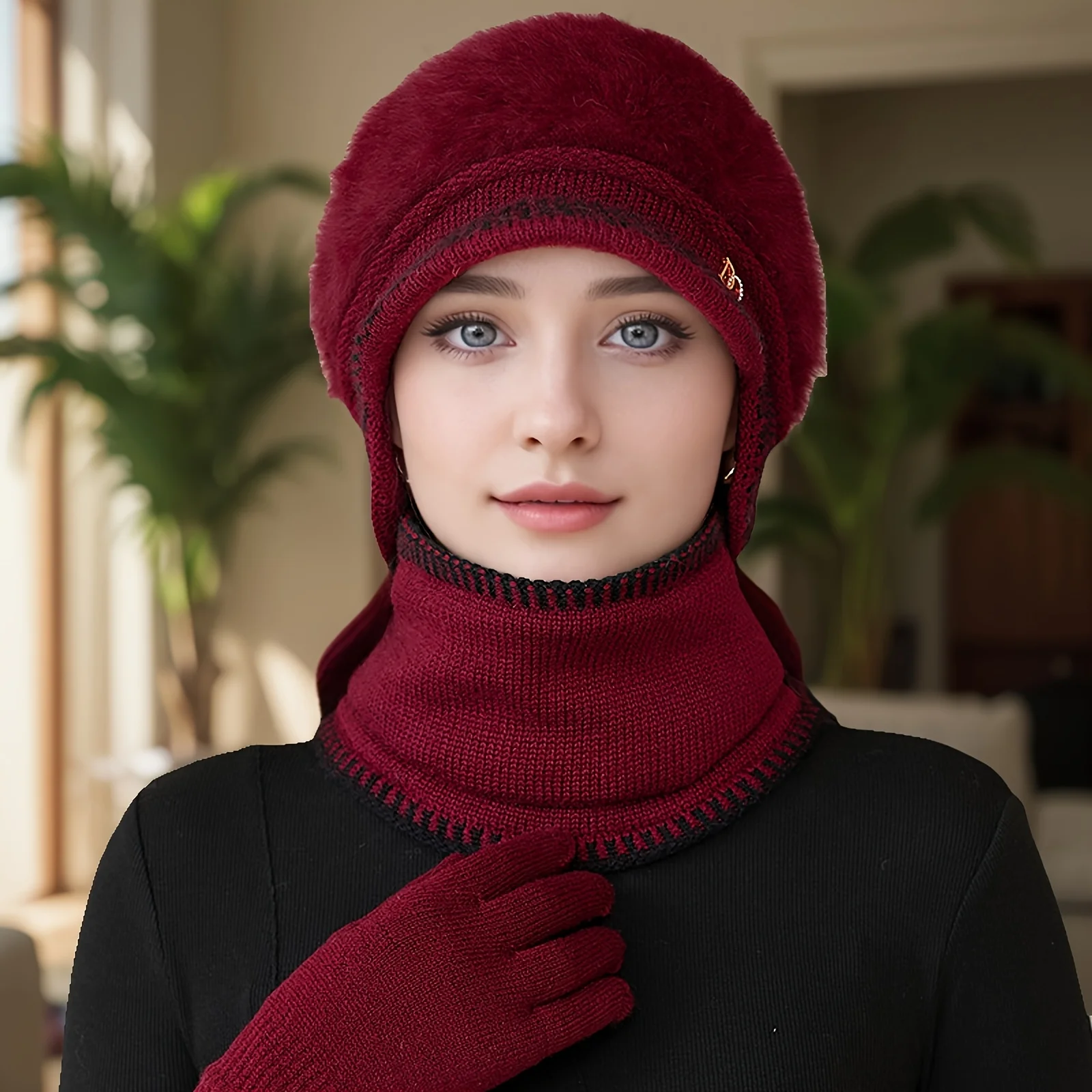 قبعة ودافئة ووشاح للنساء، قبعة شتوية سميكة وأنيقة، هي الخيار الأفضل للهدايا لكبار السن في المهرجانات