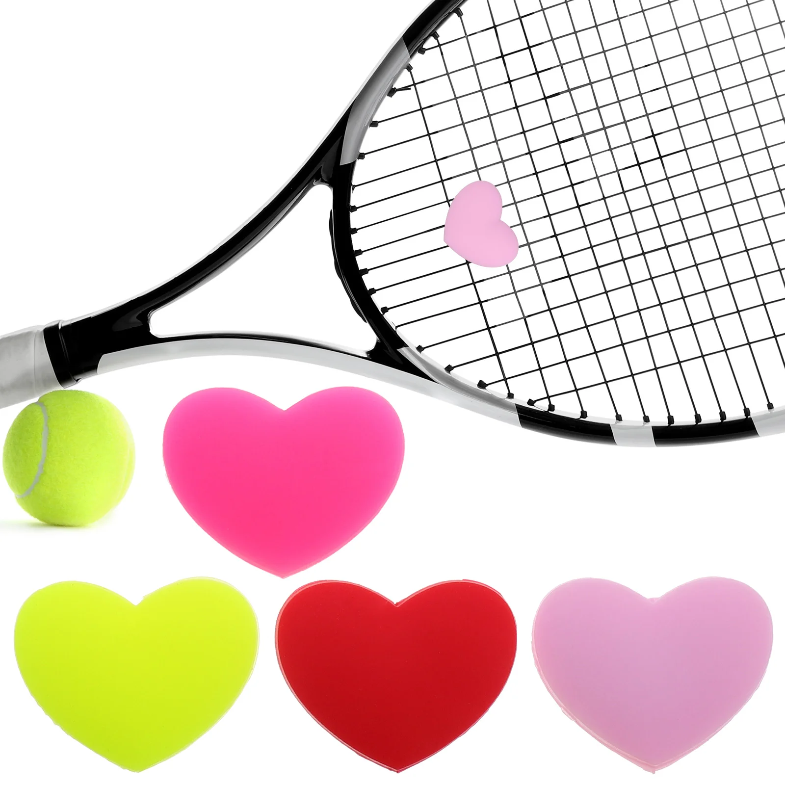 6 Pcs Tennis Racket Shock Absorber Dampers Heart Shaped Silicone Reducer Compatible Brands Models Tennis