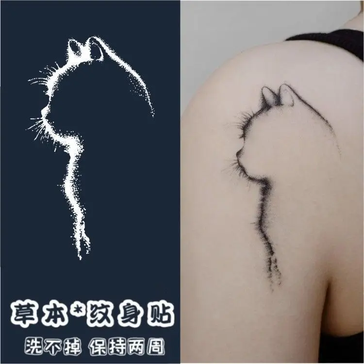 Cute Cat Temporary Tattoo Stickers Art Line Fake Tattoos for Women Waterproof Tatto Festival Cheap Goods Shoulder Tatoo Sticker