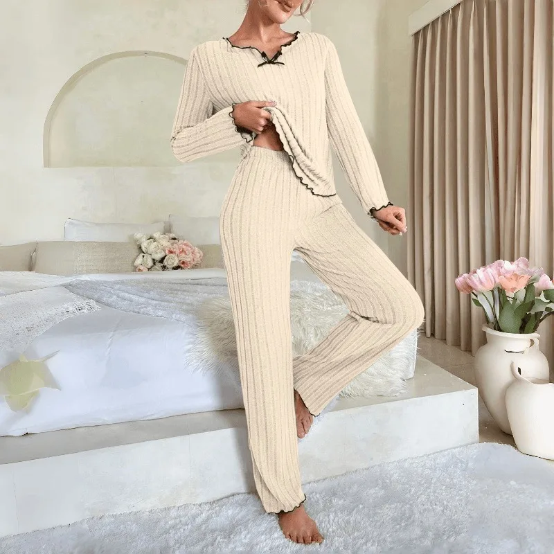 

Black Edged Twisted Edge Women's Sleepwear Casual Home Suit Set Women's Comfortable Dressing Spring and Summer Daily Theme