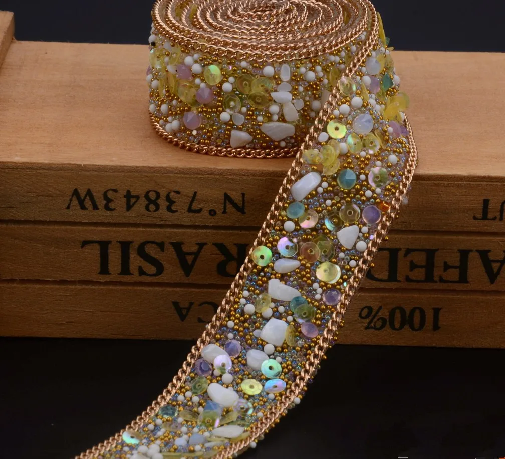 

2.5cm yellow stone Crystal trim Rhinestones Chain Wedding Bridal Applique Strass Mesh Crystal patches for Clothing Home Decor