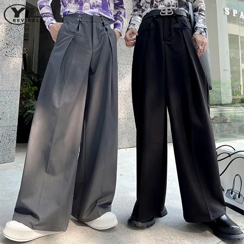 Adjustable Waist Baggy Suit Pant Man Casual Retro Spring Wide Leg Sweatpants American Harajuku Male Straight Trousers Summer New