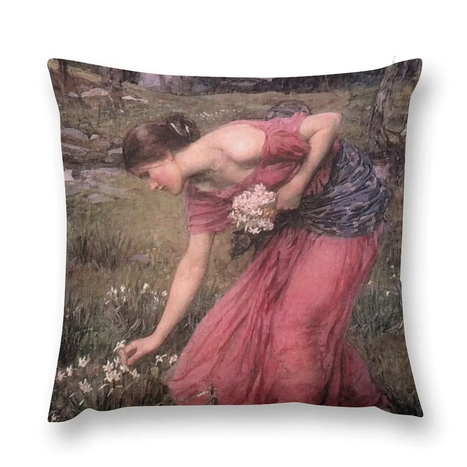 Vintage John William Waterhouse - Narcissus 1912 Fine Art Throw Pillow Sitting Cushion Throw Pillow Covers pillow