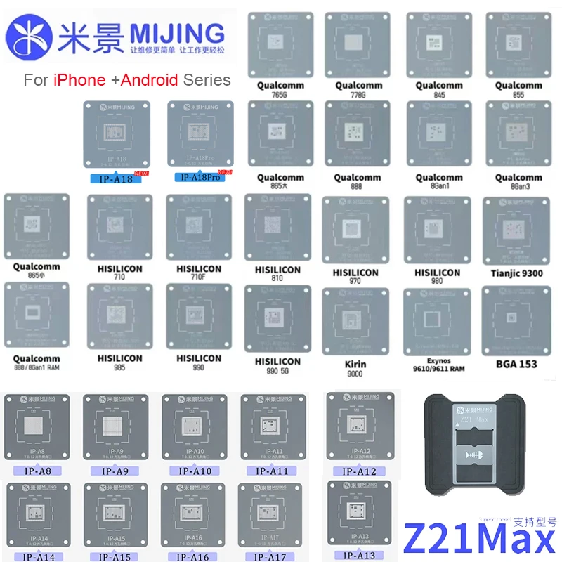 Mijing Z21 Max For iPhone 6-16 Pro MAX/Android Phone IC Chip Welding Tin Template Fixture  A8~A18 CPU Reballing Stencil Platform