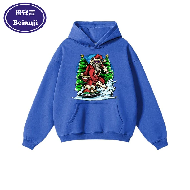 Beianji men's hoodie casual long sleeve thick pullover men and women Christmas tree old man cartoon 3D printing pullover