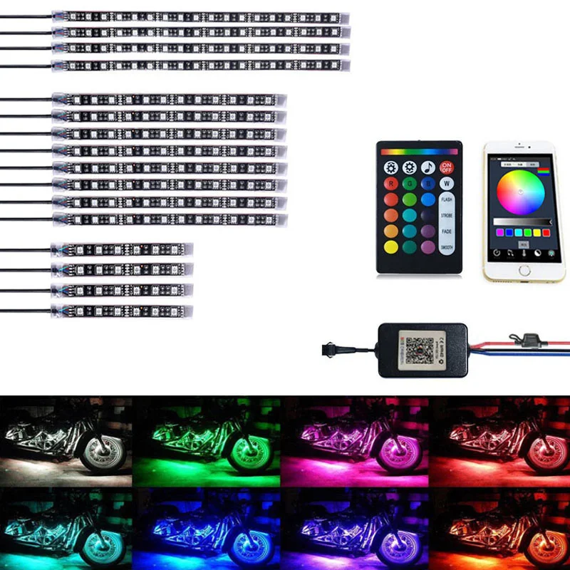

16 шт. мотоциклетный светодиодный комплект APP RGB многоцветный водонепроницаемый световой ремень для ATV снегохода