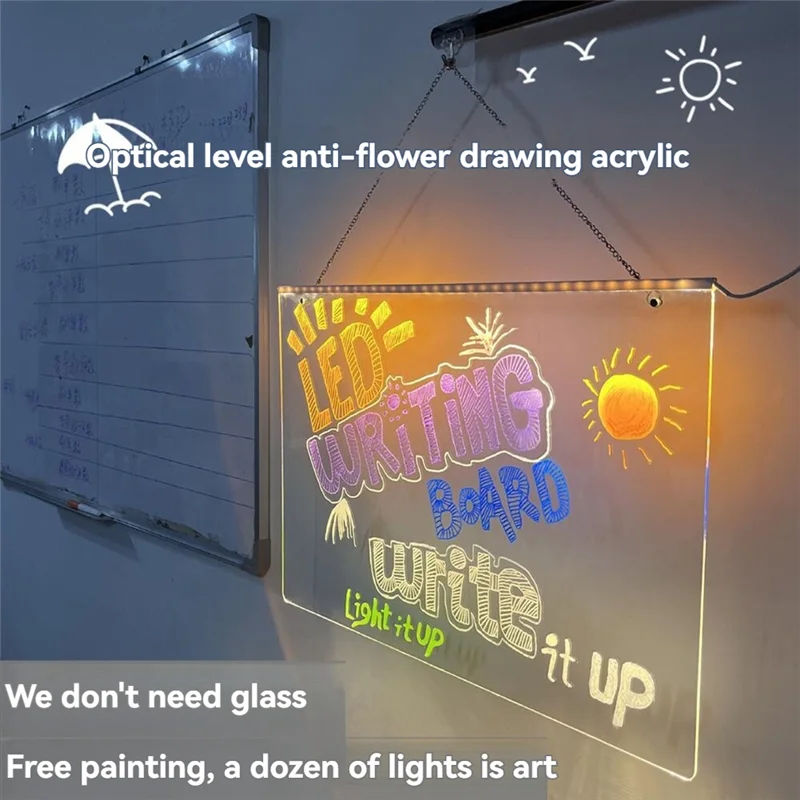 Papan Catatan Akrilik LED 7 Warna ABRJ-Can Be Hung, Dapat Digantung, Dapat Dihapus, Dilengkapi Stand, Daya USB, Dapat Ditulis Ulang, Lampu Malam