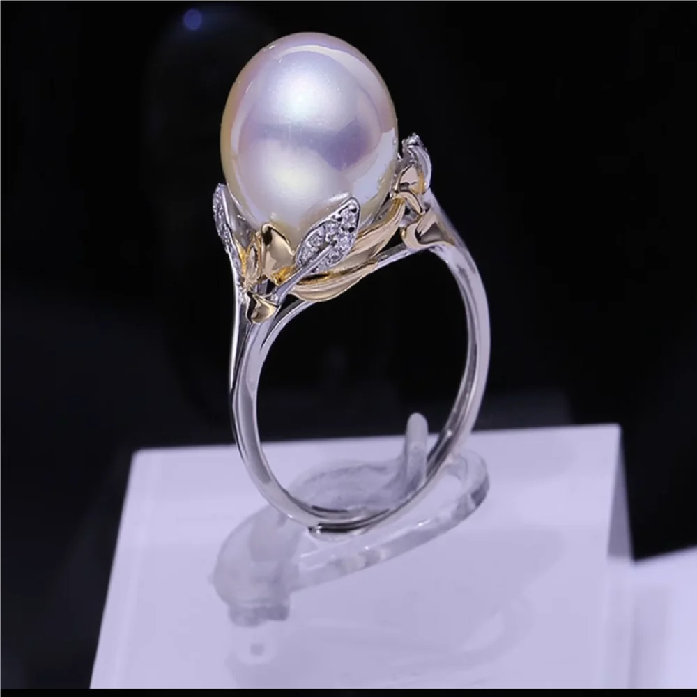 Beautiful  South Sea Pearl AAA11-12mm Round Pearl Ring with Opening Ring 925s