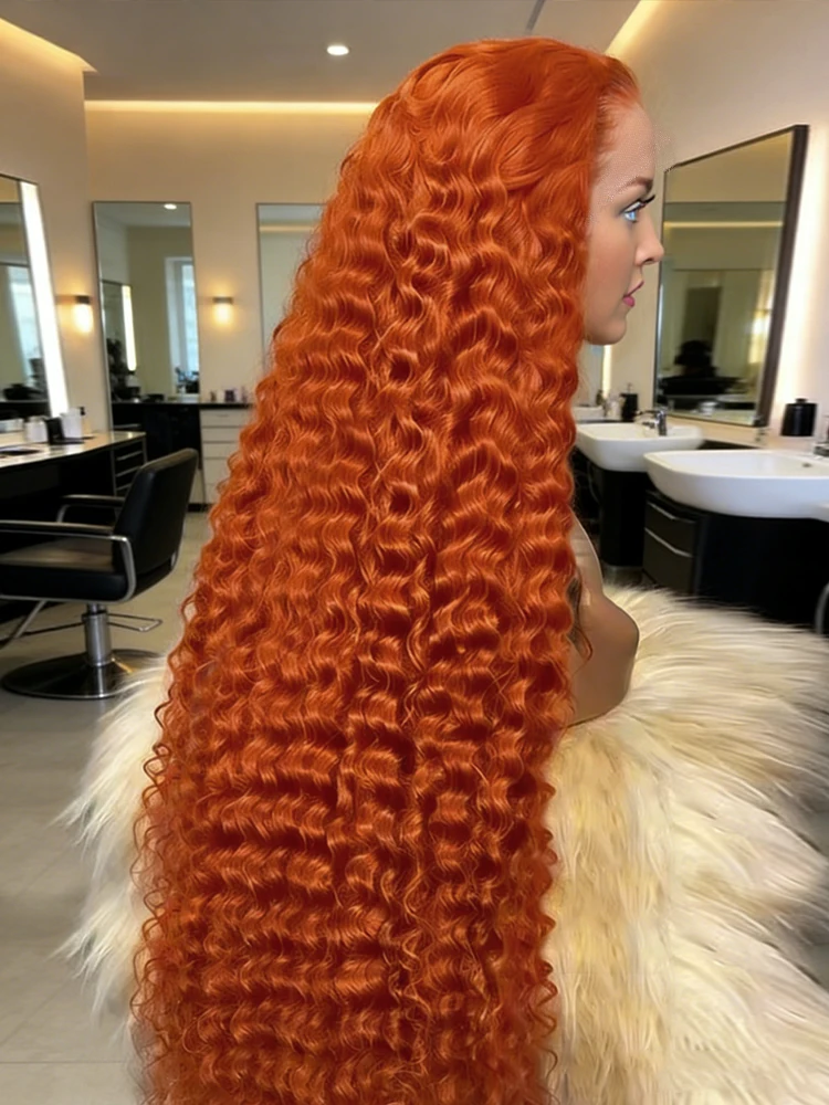 

250 Плотность Оранжевый Рыжий Вьющиеся Парики Человеческих Волос Для Женщин 13x6 Hd Кружева Фронтальные Парики Глубокой Волны Бразильские # 350-цветная водная волна