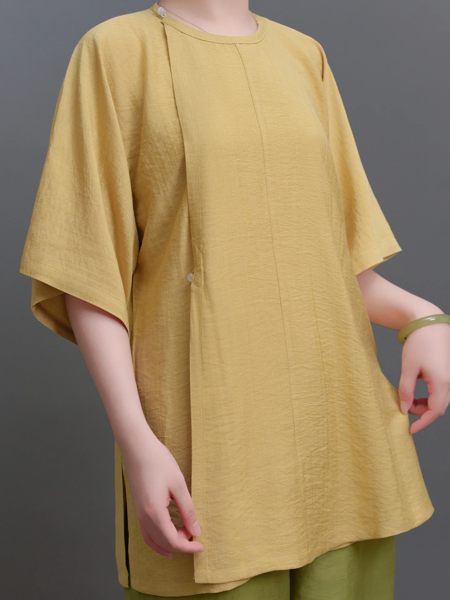 

Zhiyue Летняя круглая Ne ort Sve Тонкий хлопковый шелк f Sve irt Мужская женская домашняя одежда Повседневная повседневная одежда Hanfu Top