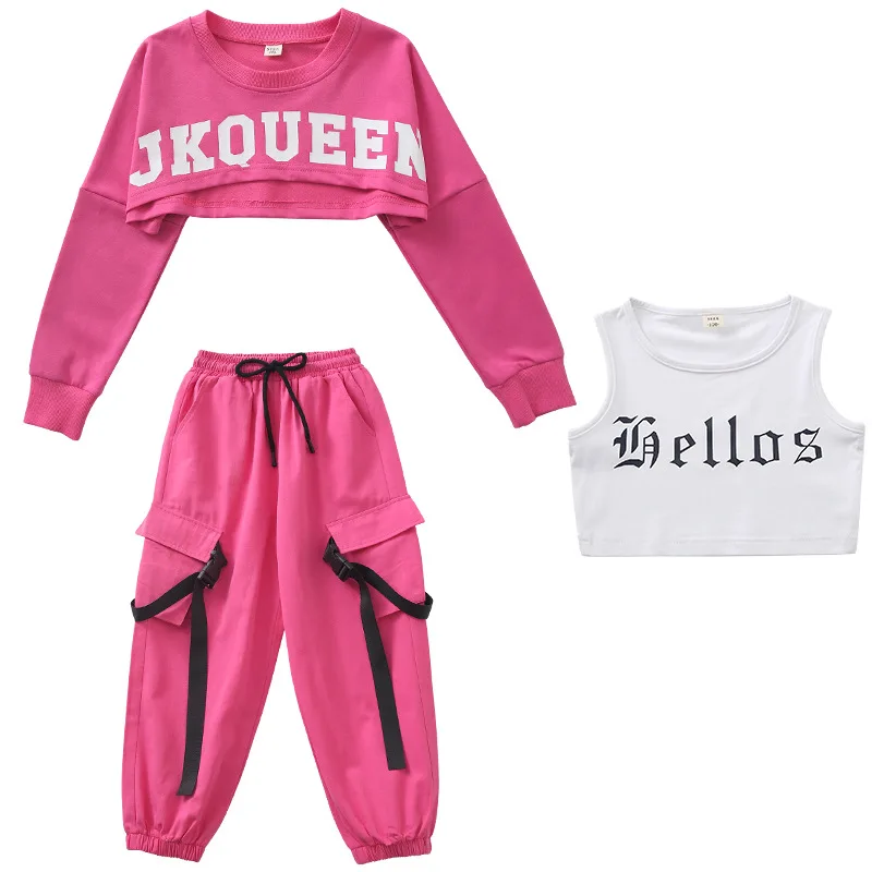 Trajes de dança infantil, roupas de dança jazz, roupas de palco, camisa, calças, top, colete, roupas para meninas, roupas infantis