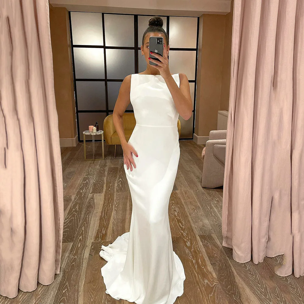 

Simple Vintage Women Wedding Dresses Sleeveless Satin Mermaid Bridal Gowns Wedding Party Gown Vestidos De Novias 2024