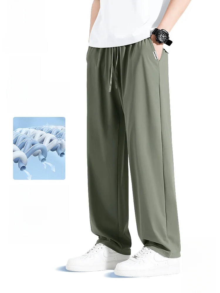 

American Sle Casual Pants Men's Summer New Ice Silk Drape Sports Nine Points Loose Straight Leg Trousers