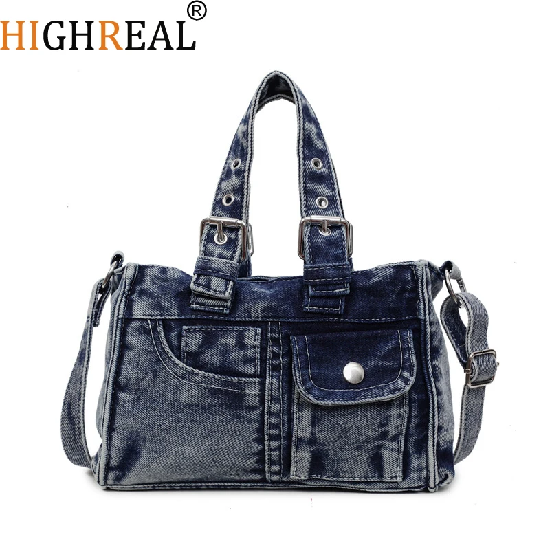 

Women's New Trend Fashion Denim Handbag Designer Luxury Motorcycle Style Bag Vintage Women Shoulder Bags