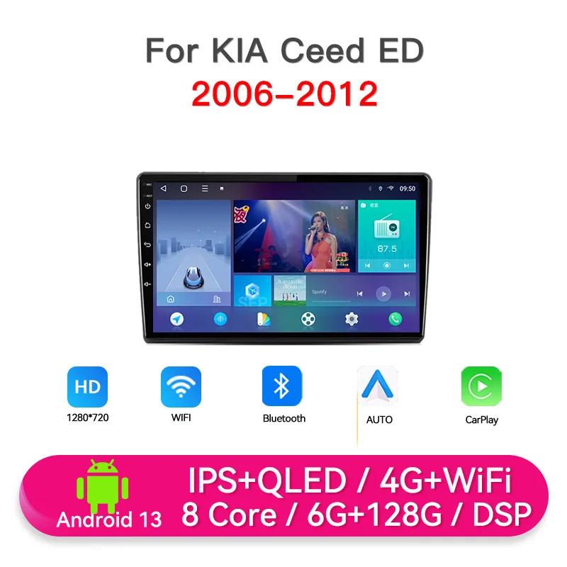Lecteur multimédia de voiture, autoradio pour KIA Ceed ED 2006-2012, Carplay sans fil, Android Auto, FM, RDS, GPS, unité principale de navigation