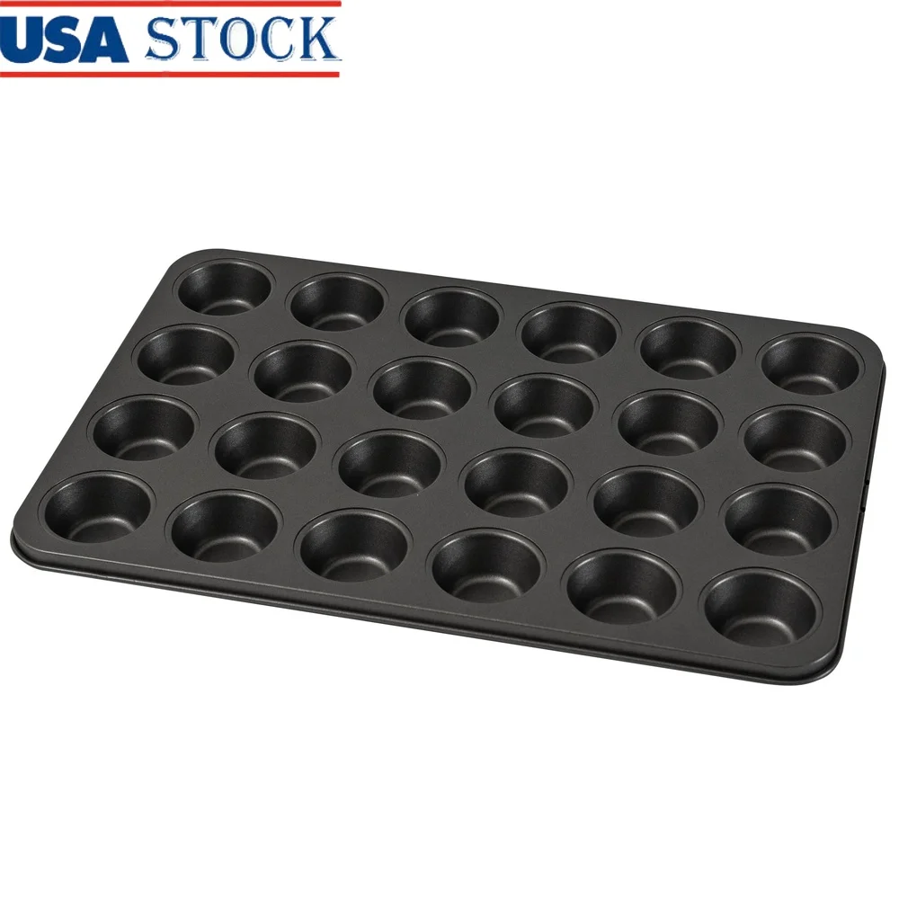 Mini molde para muffins de 24 cavidades, utensilios antiadherentes para hornear, bandeja para muffins duradera de acero al carbono, fácil liberación, aperitivos perfectos para hornear Brownies