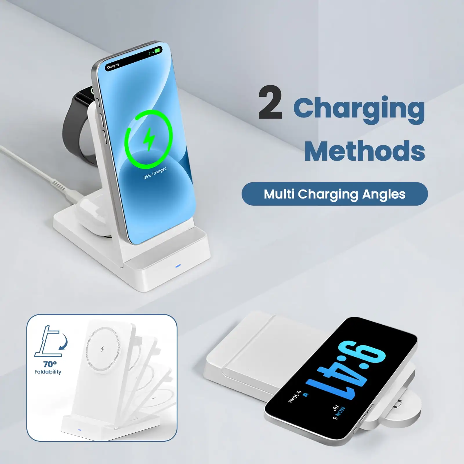 Magnetic Wireless Charger 3 in 1 Charging Station for iPhone 17 16 15 14 13 12 iWatch AirPods Pro 4 3 2 Foldable Fast Charging