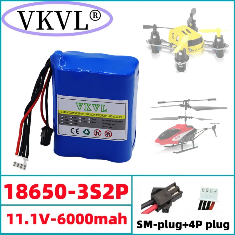 12V6000mAh aircraft model toy 3S2P high rate discharge rechargeable lithium-ion battery pack, original 18650 lithium battery