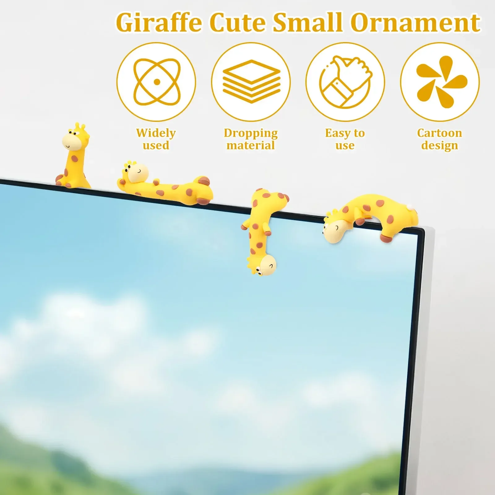 1/4Pcs Mini Resin Playful Giraffe Figurine Funny Computer Decor 3D Craft Sculpture Tiny Cute Giraffe Statue for Office Desk Car