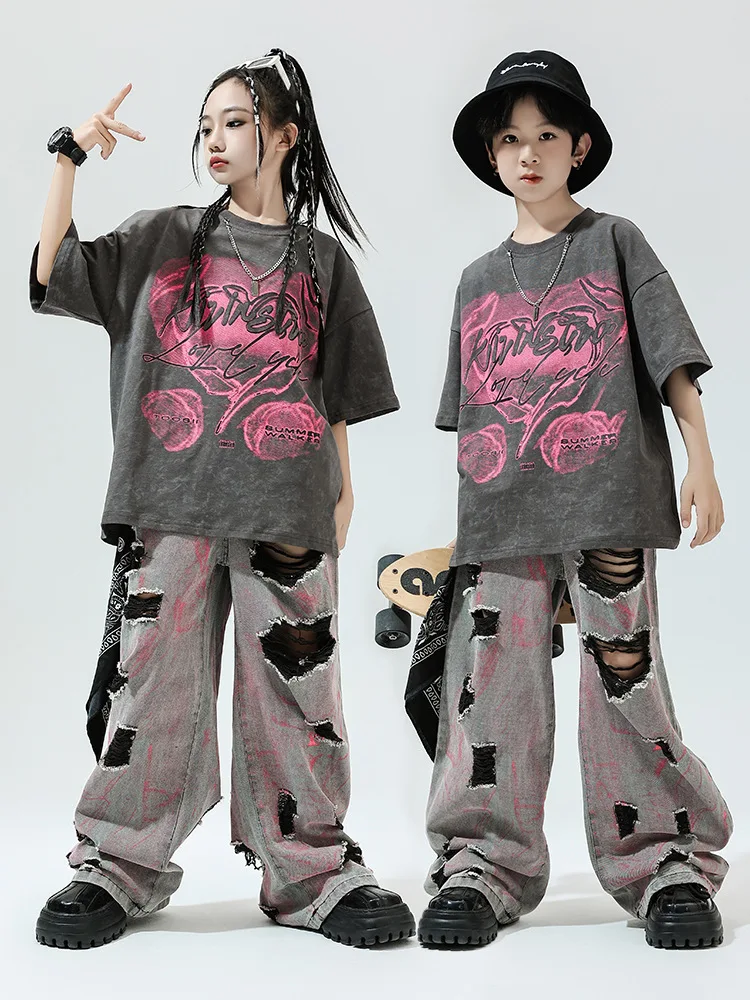 

2025 Kids Hip Hop Dance Clothes Girls Boys Loose T Shirt Short Sleeves Retro Pants Street Dance Costume Jazz Show Wear BL14675