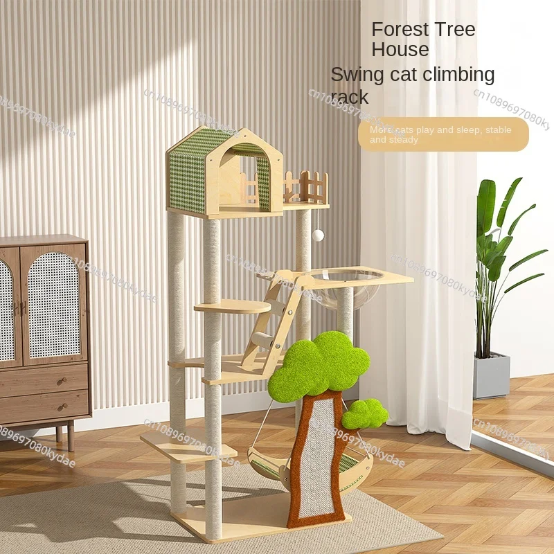 Cat Climbing Frame,  Integrated Cat Shelf, Non-Occupying Babel Pillar, Space Capsule, Swing,