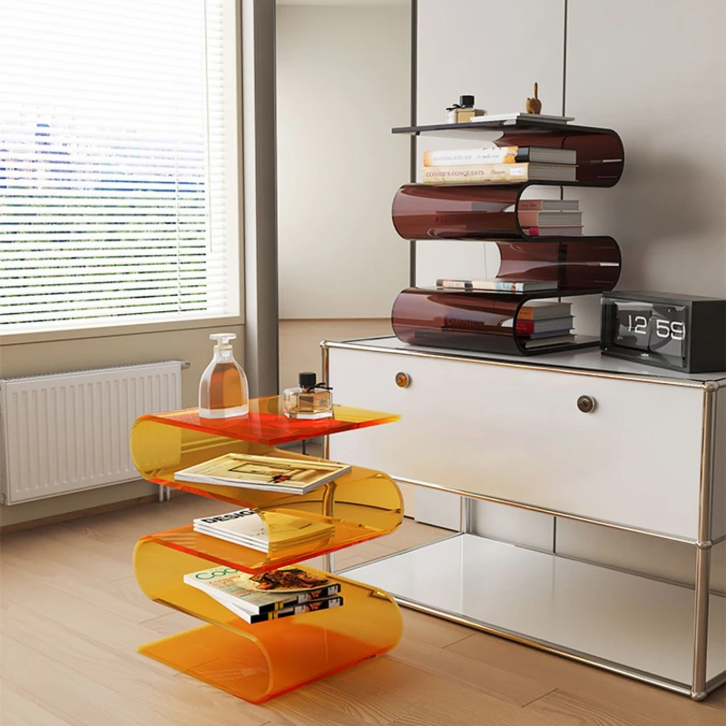 Acrylic Cube Bookshelf Modular Storage Shelf for Living Room Creative Side Table Modern Magazine Display Furniture for Sofa