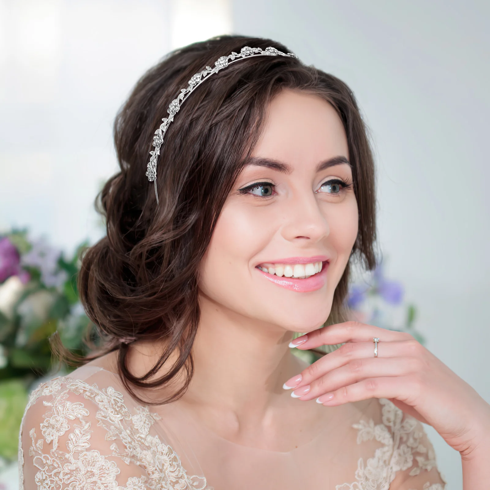 

Rhinestone Tiara Wedding Headband Crown Flower Hair Prom Accessories Diamond Alloy for Women