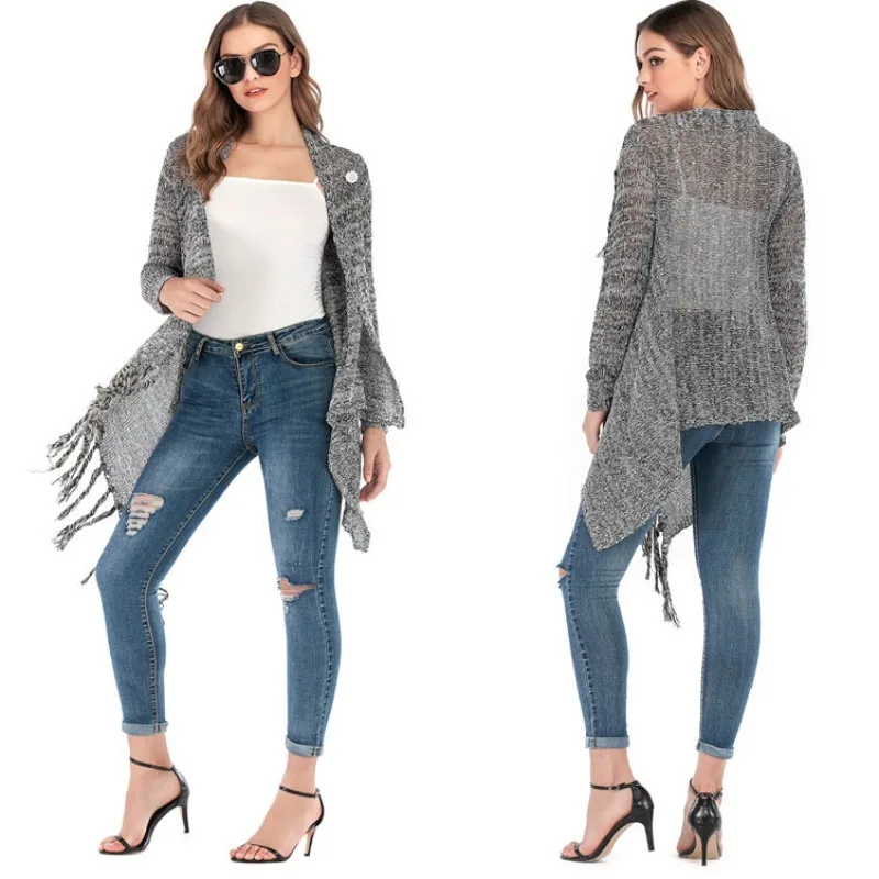 

2024 Elegant Ladies fringe Long cardigan Coats explosion models women's mid-length Slim sequins sweater jacket Female