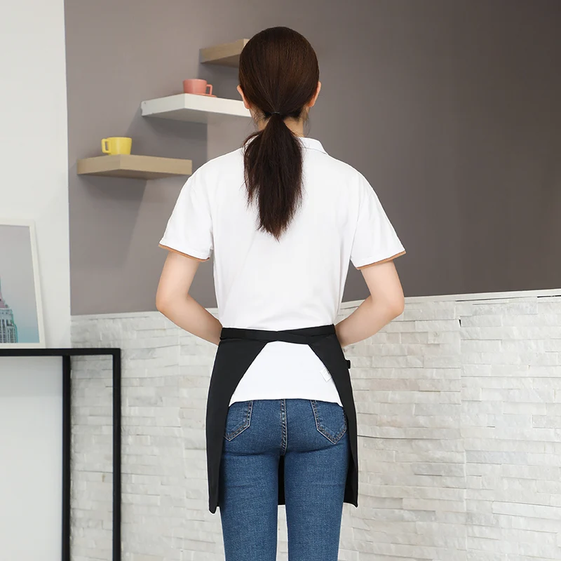 Kitchen Apron Universal Unisex Ladies Kitchen Cooking Short Apron Waiter Double Pocket Restaurant Bakery Nail Studio