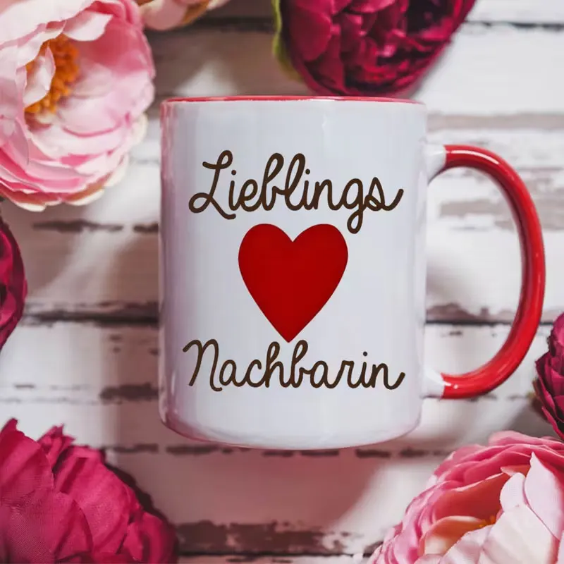 Love and Warmth: a Warm Red Cup for Every Moment, a Novelty Cup with Ceramic Print, Dishwasher Safe, as a Gift for Others