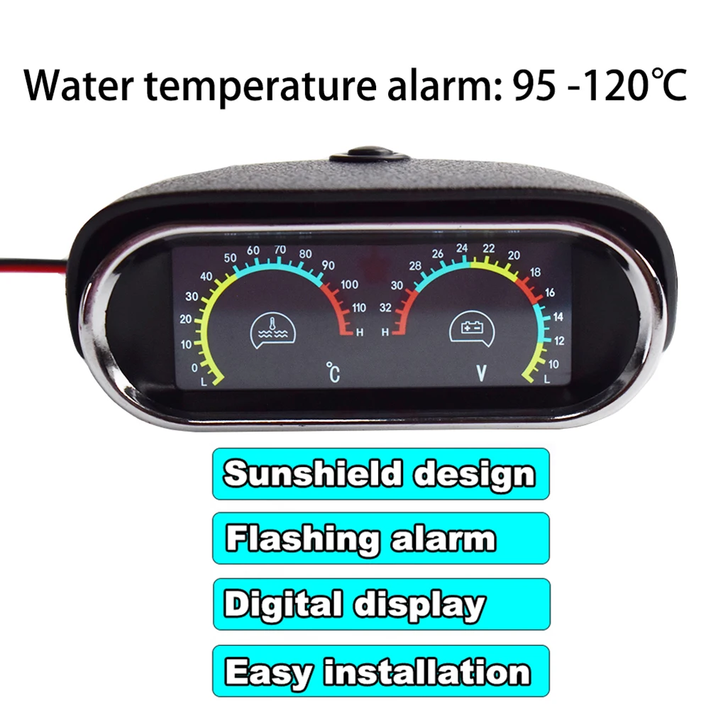 Car 12V 24V Car LCD Water Temperature Meter Thermometer Voltmeter Gauge 2 in 1 Temp & Voltage Meter 10mm Sensor Adapter 1/8NPT