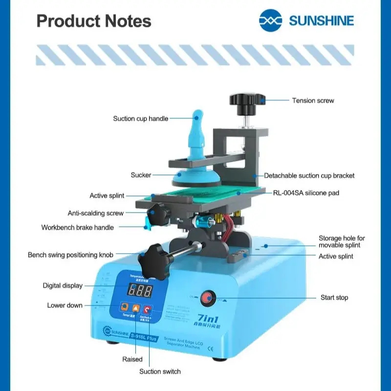 

SUNSHINE-Edge Flat Screen Separator, Heating Separator, Glue Removal, Frame Removal, Scren LCD Disassembly Tools, S-918L Plus