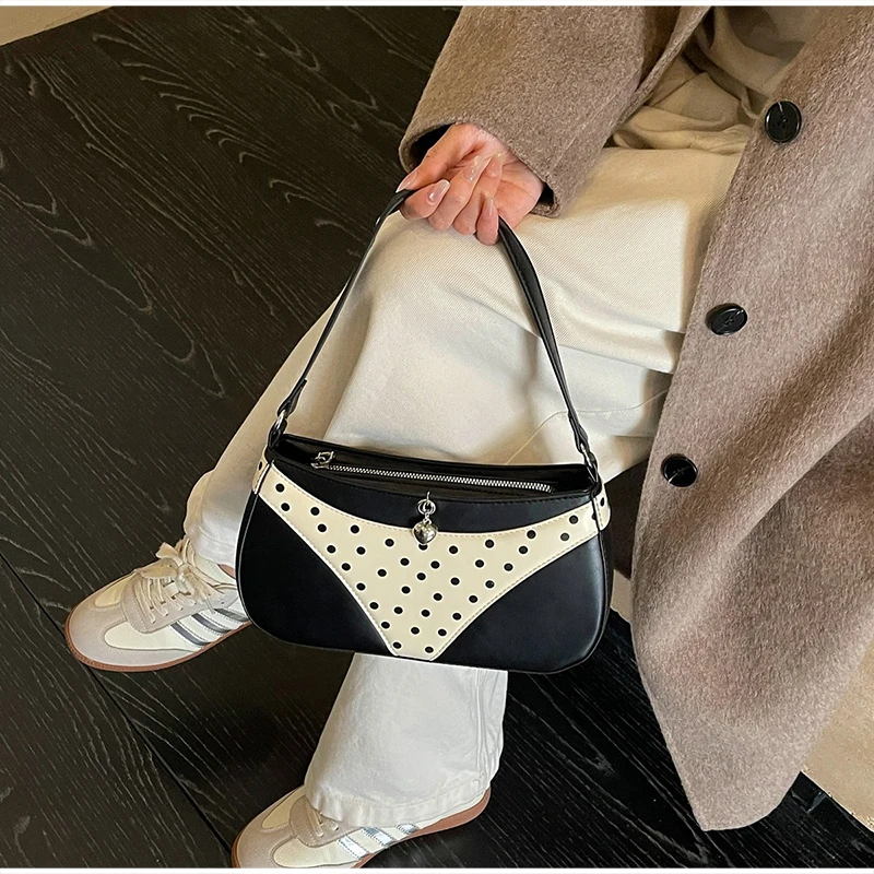Umhängetasche, Handtasche in V-Form, kreative, modische Vintage-Handtasche für Damen, ideal für den täglichen Gebrauch und den Weg zur Arbeit, mit Farbblock-Design. – Detail 18