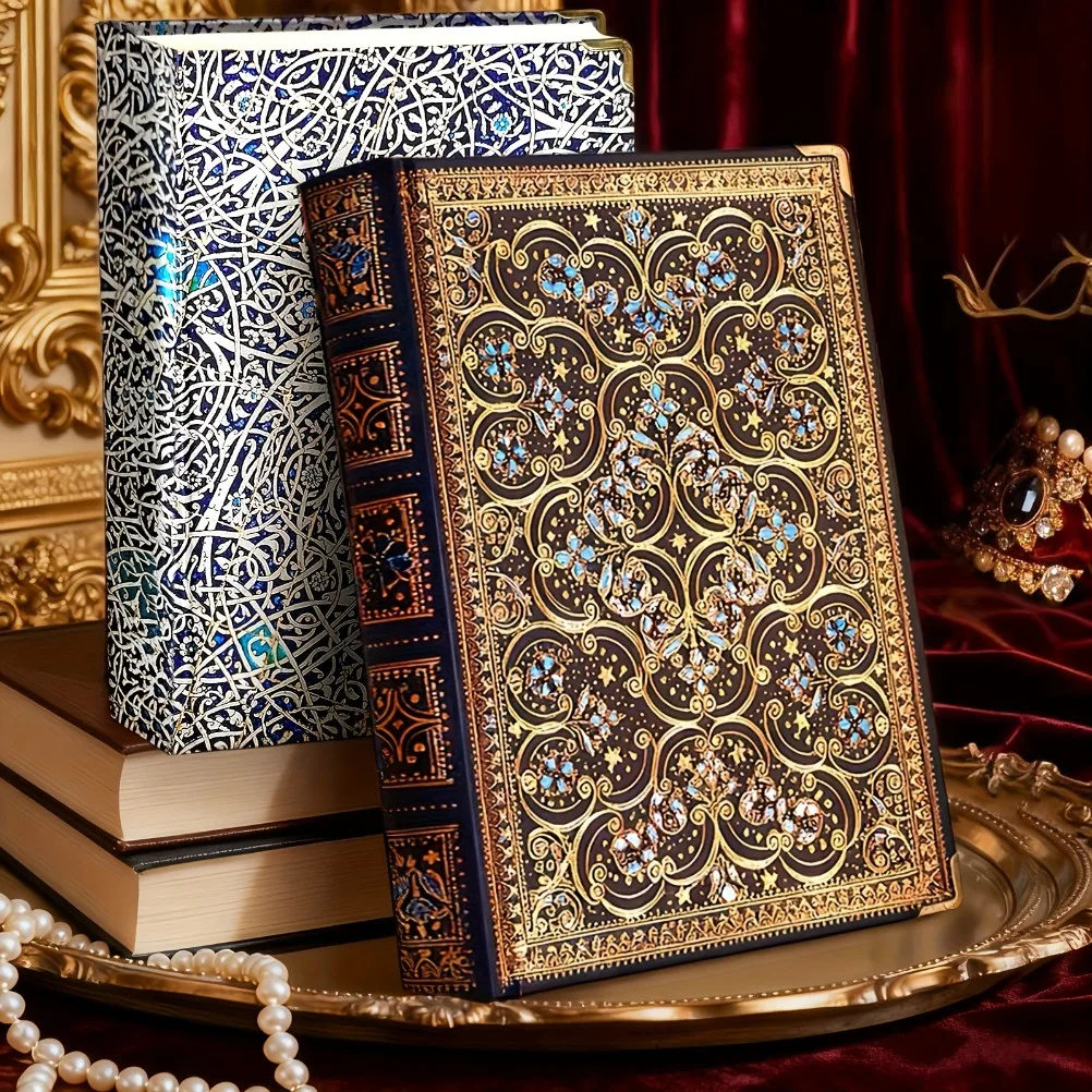 Cuaderno Vintage de Tapa Dura de 365 Páginas, Diario de 365 Días con Páginas en Blanco, Cubierta con Aspecto de Cuero, Estampado Fluorescente en Caliente