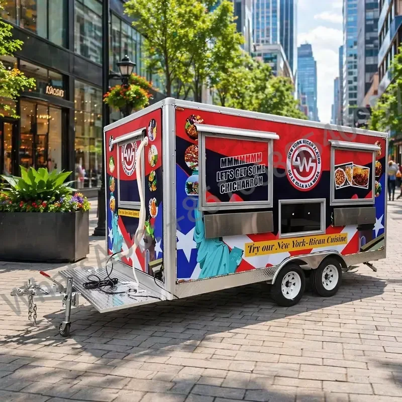 Concession Food Trailer Mobile Bar Food Truck Fully Equipped Stainless Steel Kitchen Snack Food Hot Dog Ice Cream Coffee Cart view 2