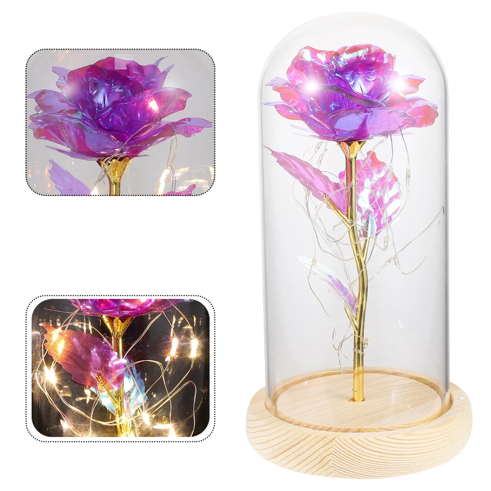 

1 шт. Искусственная роза с LED-подсветкой в стеклянном куполе, романтическое украшение для стола, подарок на День святого Валентина, свадьбу, годовщину