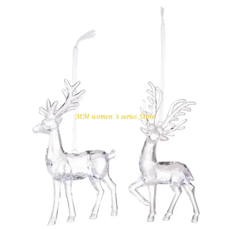 Q39C 3PCS Clear Acrylic Elk Ornament for Christmas Tree Festival Hanging Decoration For Holiday Celebration Home Party Decors