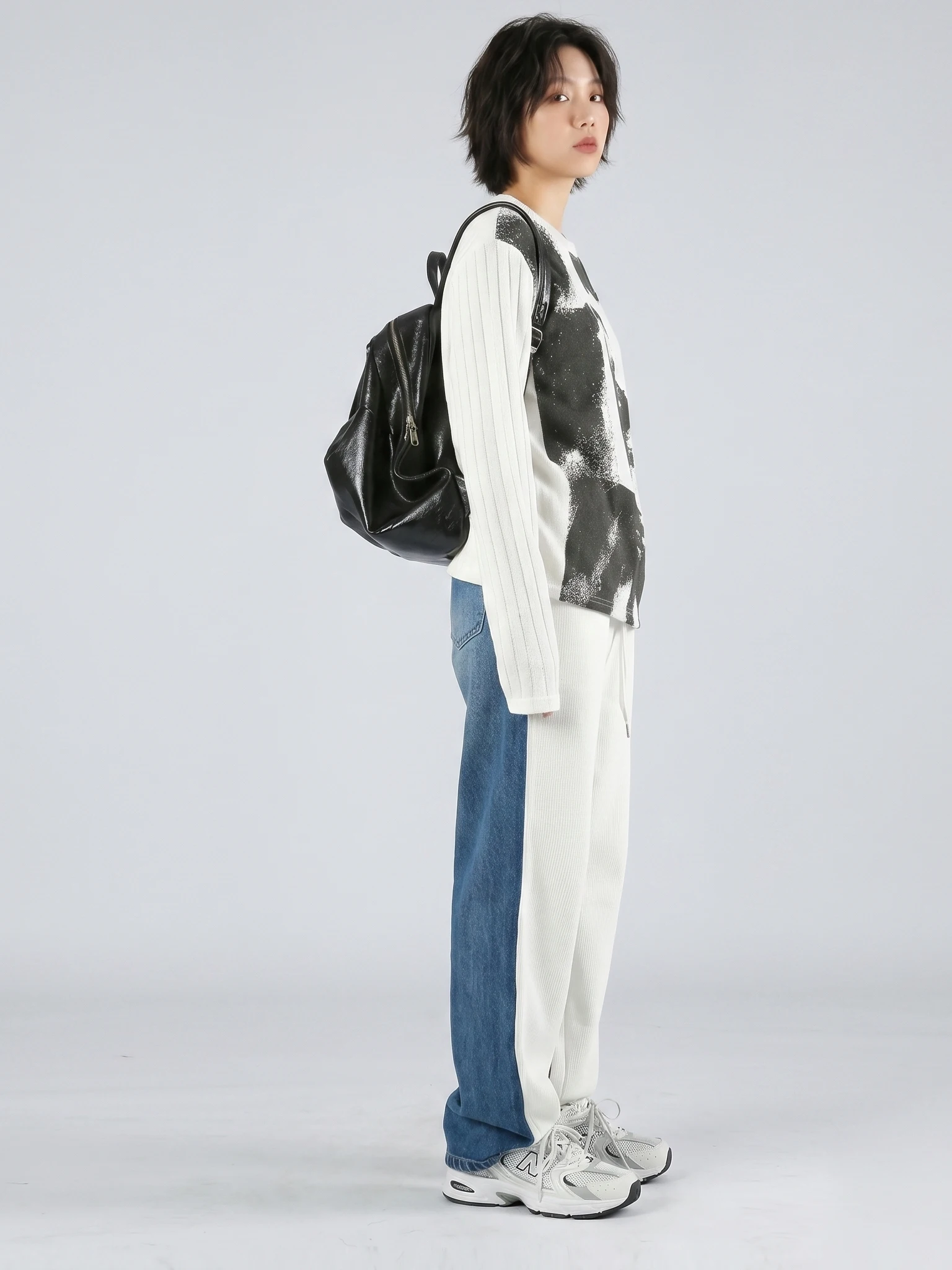 High Waist Patchwork Belted Casual Pants Women's Korean Style Cotton Straight Leg Pants Spring Autumn Personalized Trousers