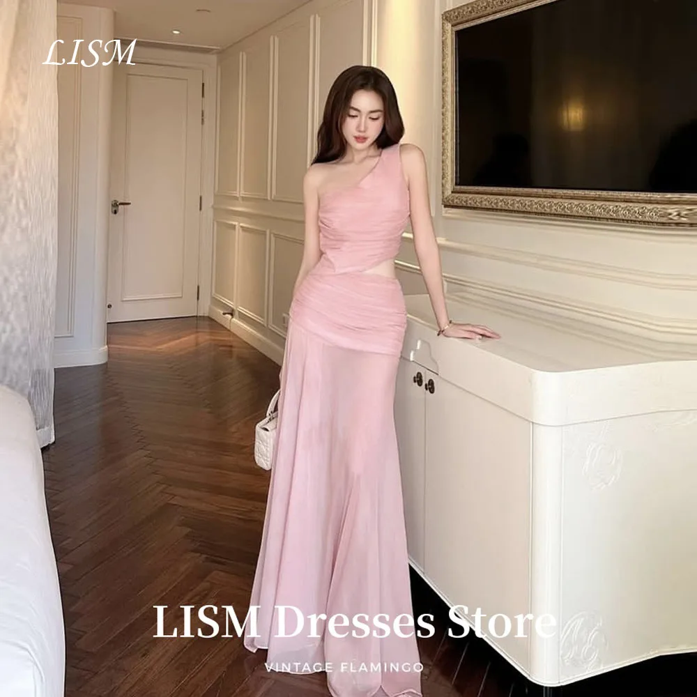 

LISM Simple A-Line Korea Prom Dresses One Shoulder Soft Organza Floor Length Elegant Evening Gowns 웨딩드레스Customized Corsets