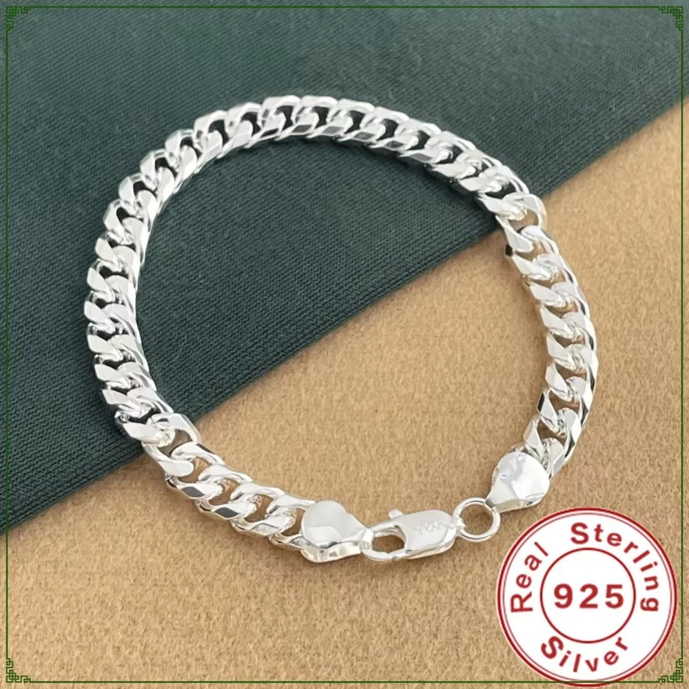 

925 sterling silver 6.5MM sideways Cuban exquisite bracelet, suitable for men and women party jewelry accessories