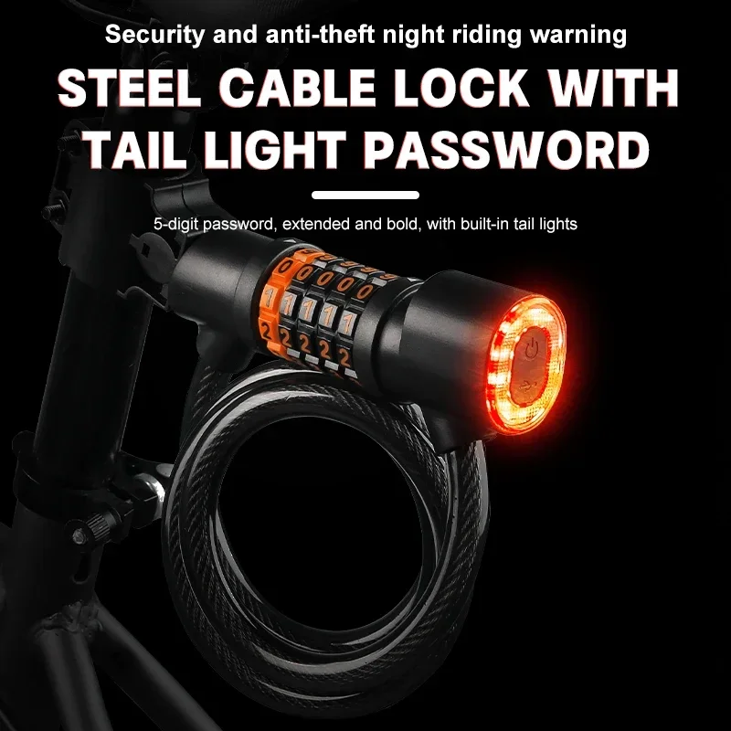 X-TIGER Bicycle Lock With Tail Light Anti-theft Lock Multifunctional Cable Lock Bicycle Combination Lock MTB Bicycle Accessories