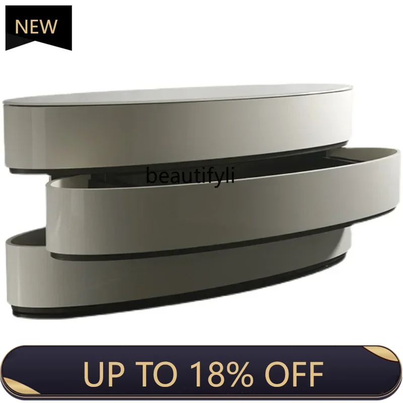 

P178 Italian-Style Light Luxury TV Cabinet High Simple Modern High Grade Gray Bedroom Storage Chest of Drawers Oval Lobby Entra