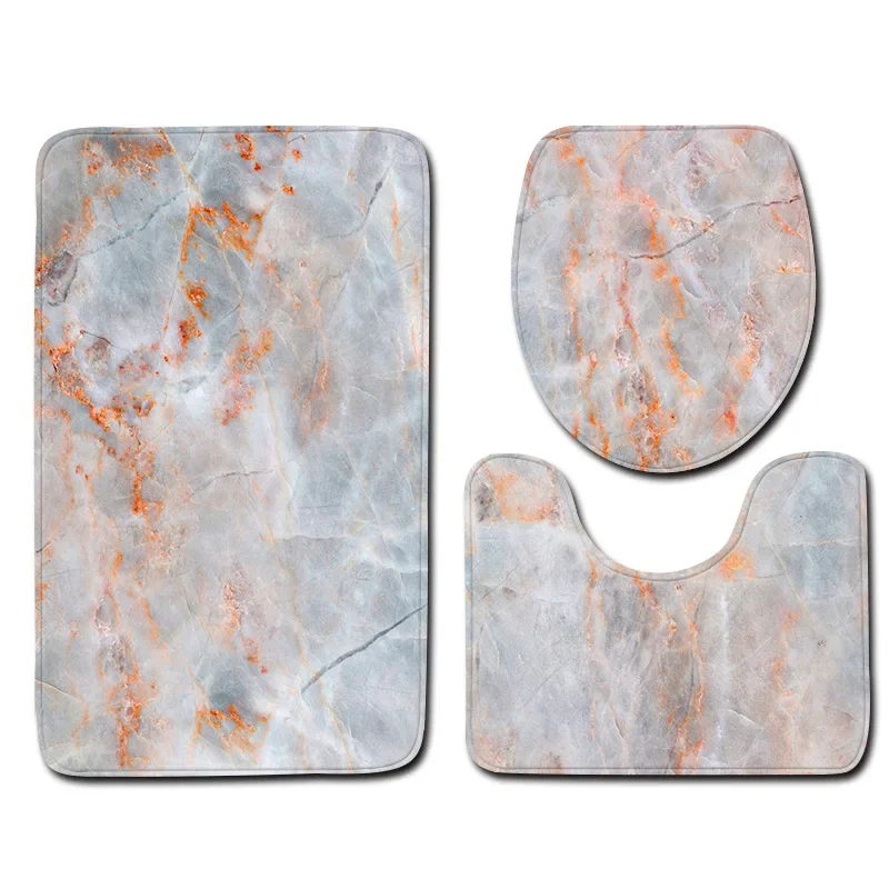 3-piece set Marble Pattern Bath Mats Anti Slip Bathroom Mat Set Washable Toilet Seat Lid Cover Pedestal Rug Set Home Decor