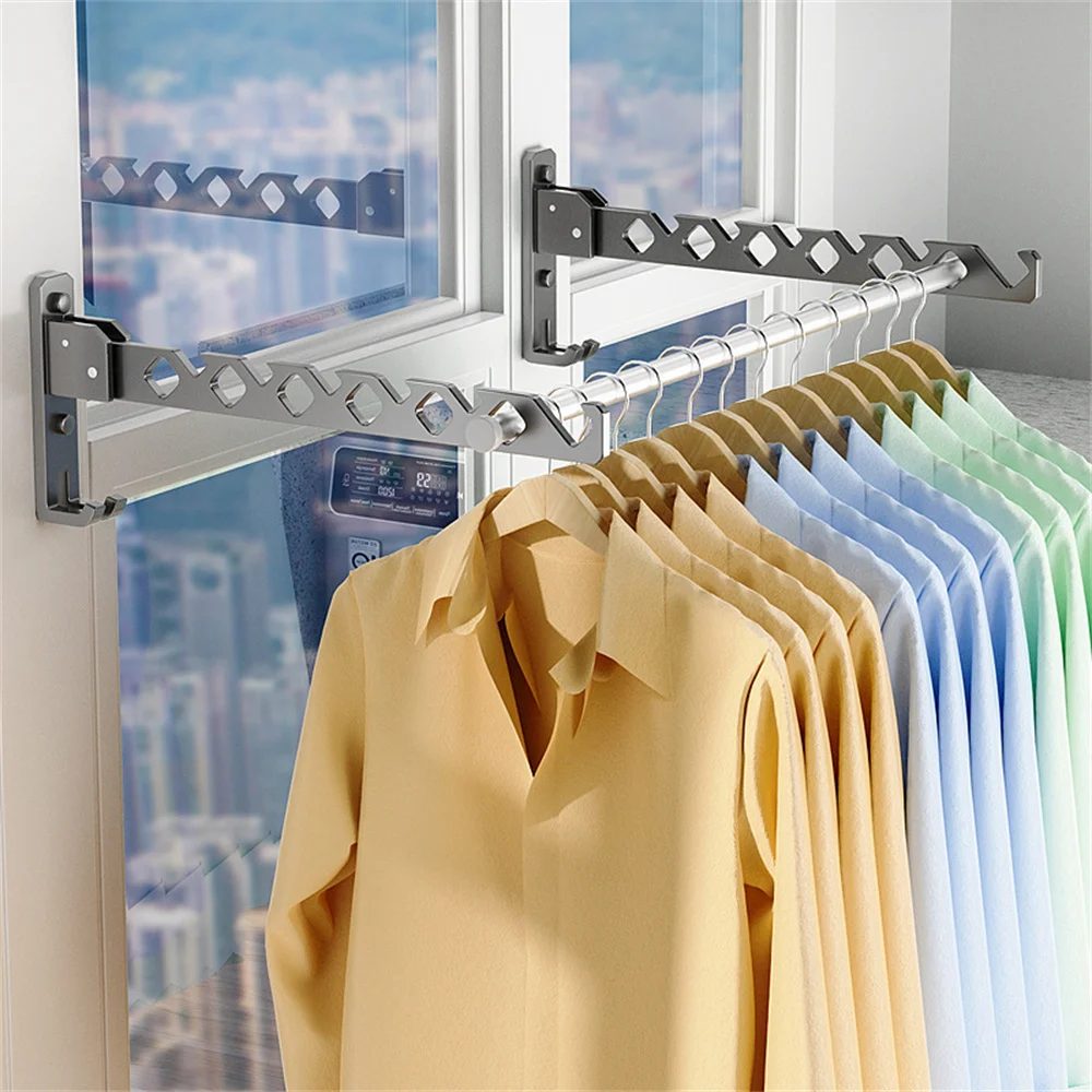 Wall -mounted Interior Drying Rod Balcony Folding Drying Rack Toilet Toilet Clothes Drying Rod Free Punching Drying Rod