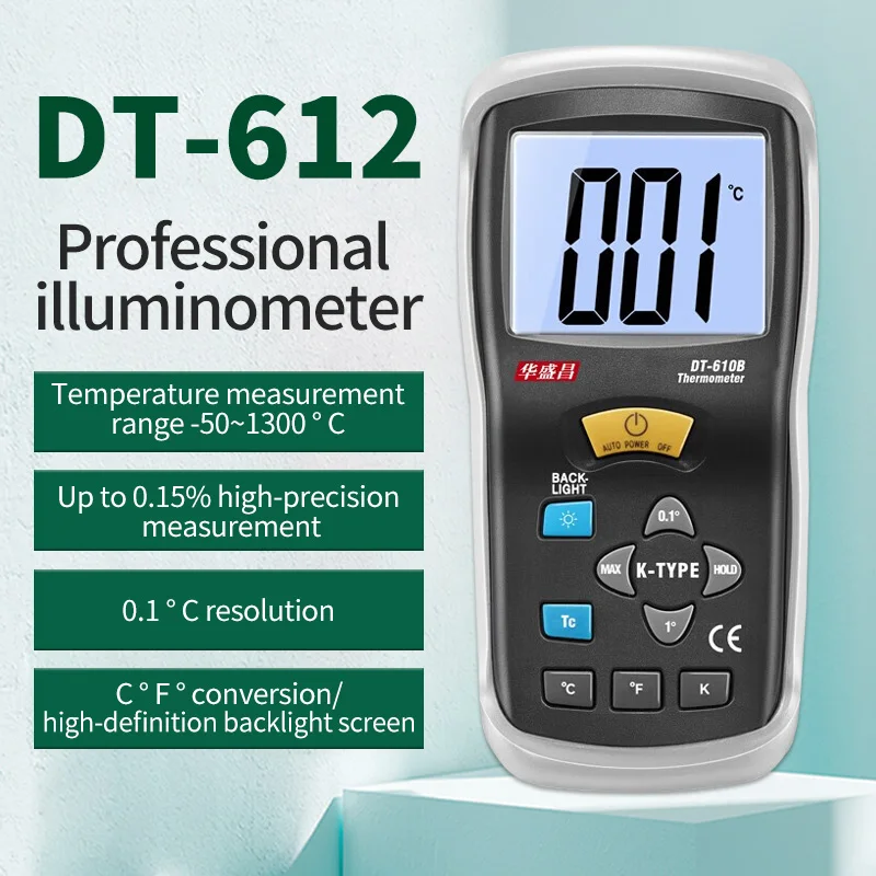 

DT-612 dual channel K-type thermocouple thermometer with probe, thermometer, and temperature controller