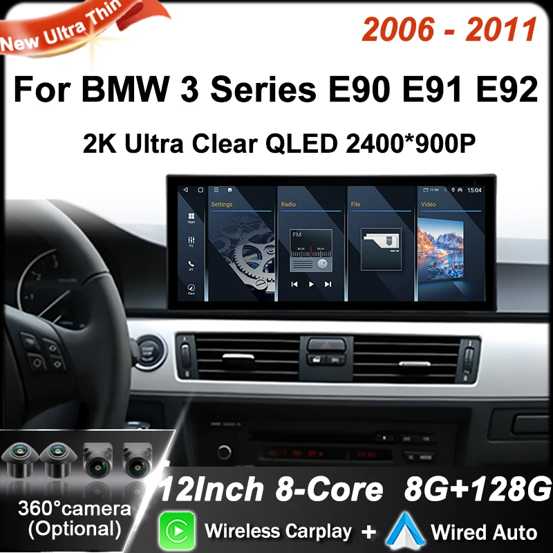 Android 14 E90 CarPlay para BMW Serie 3 E90 E91 E92 2006 2007 2008 2009 2010 2011 sin pantalla original reproductor Multimedia para coche unidad principal Radio automática
