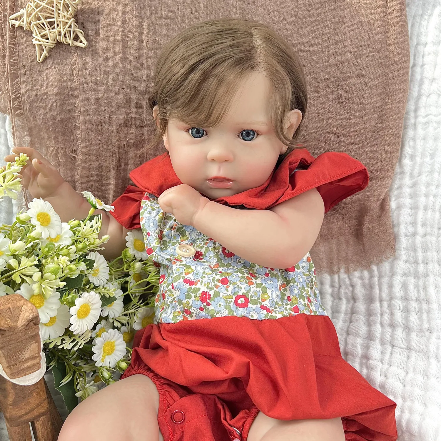 BZDOLL 48CM 19inch Reborn Baby Doll Cloth Body 3D Lifelike Skin Handmade Princess Toddler Fashion Birthday Gift for Girls